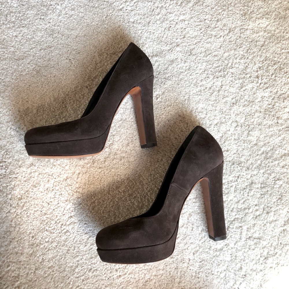 Orciani T.Moro Brown Suede Platform Heels, Size 37 New/Never Worn Made in Italy